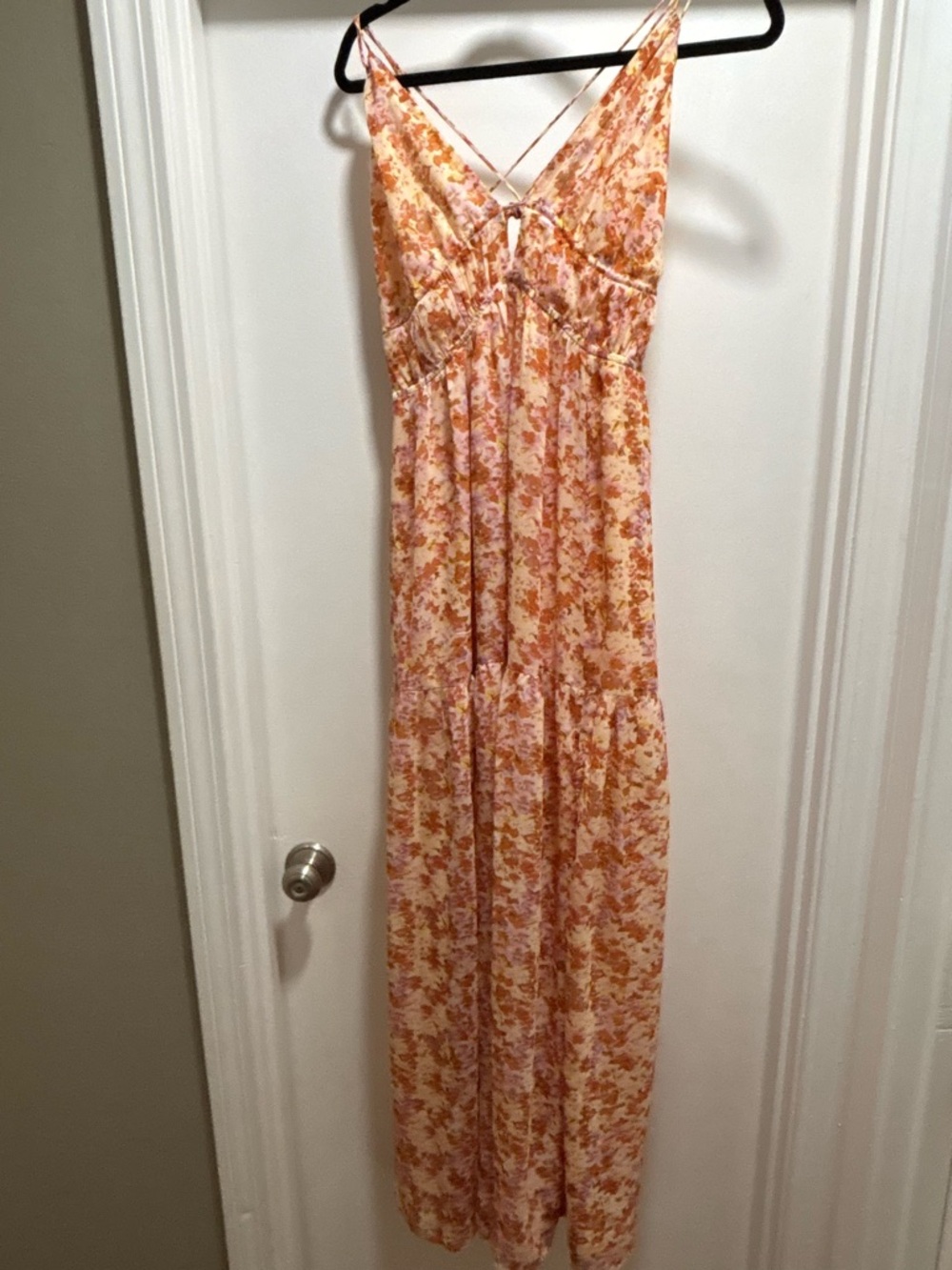 Astr Floral Spaghetti-Strap Maxi Dress in Peach and Pink